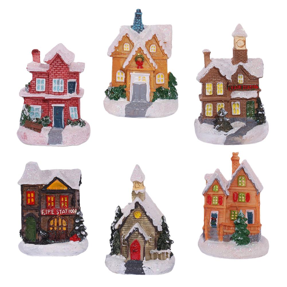 Χριστουγεννιάτικο Σπίτι Χιονιού Στολίδι Χωριό Σπίτια Ρητίνη Μικροσκοπικά Μικρο Διακοσμητικά Φωτεινό Λαμπερό Χριστούγεννα
