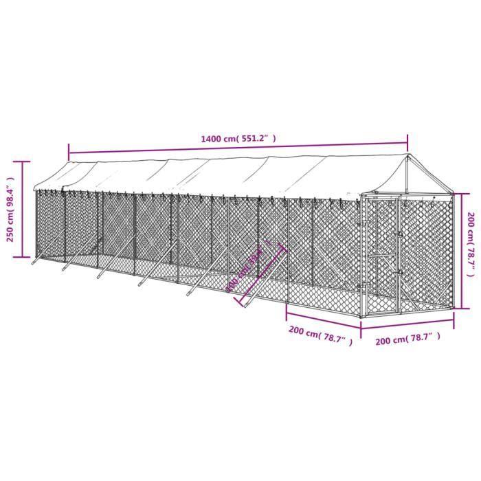 VidaXL Outdoor Dog Kennel with Silver Roof 2x14x2.5 M 3190485