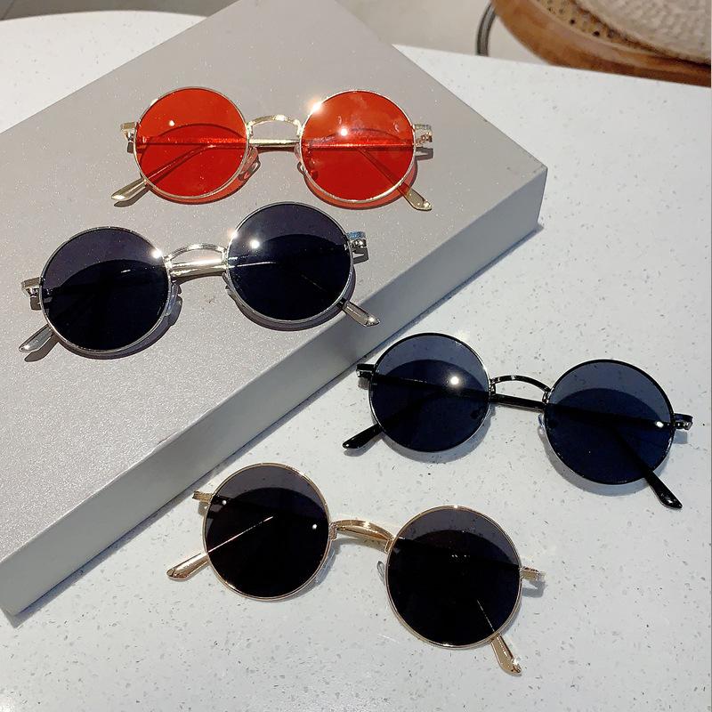 Vintage Herren Sonnenbrille Damen Retro Punk Stil Runde Metallrahmen Bunte Gläser Sonnenbrille Mode Brille Mujer