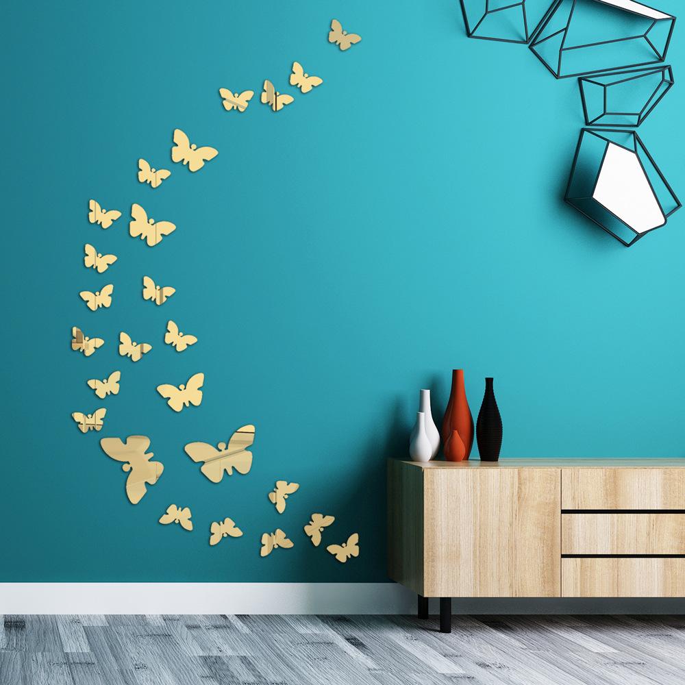 36pcs 3D Mirror Butterfly Wall Sticker Living Room Decor DIY Acrylic Butterflies Wall Decal for TV Background Bedroom Home Decor