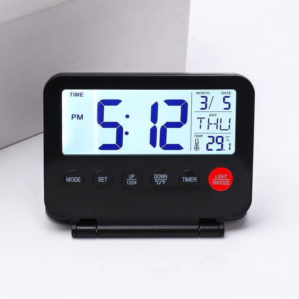 Ultra-Thin Multi-Functional Travel Alarm Clock with Light чёрный