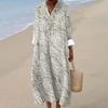 Women's Casual Fashion V-Neck Long Sleeve Textured Print Maxi Dress