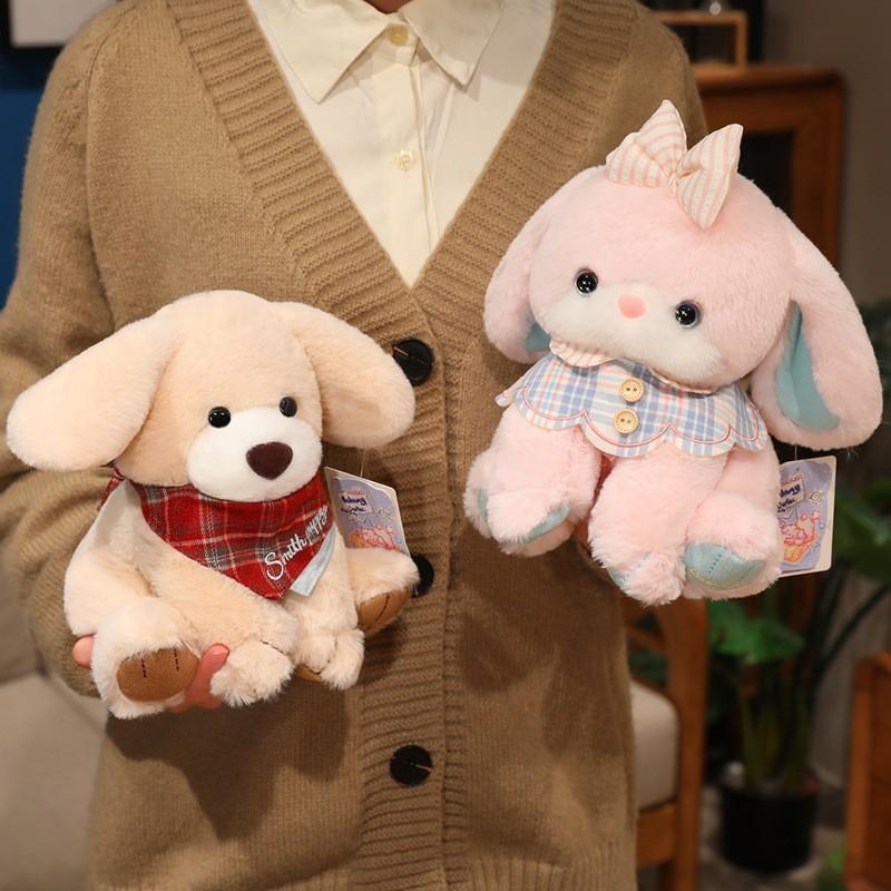 Peluche Orso Coniglio Cane con Decorazione Sciarpa a Quadri per Regalo di Compleanno per Bambini