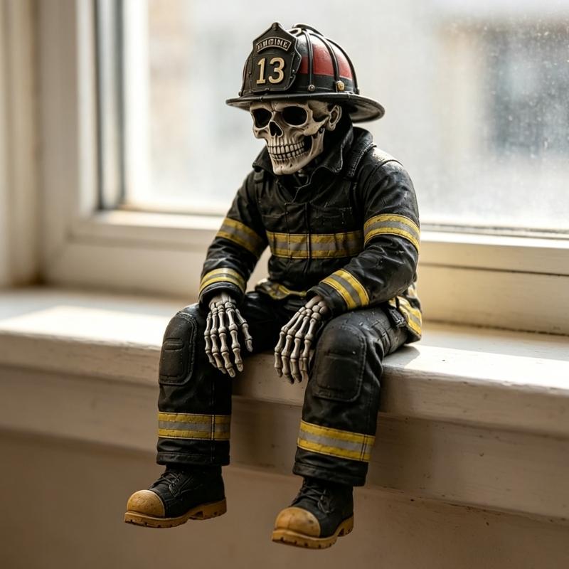 Resin Uniform Skull Statue for Table and Cabinet Display, 15CM Character Figurine With Helmet and Boot Texture for Indoor Collection and Room Accent
