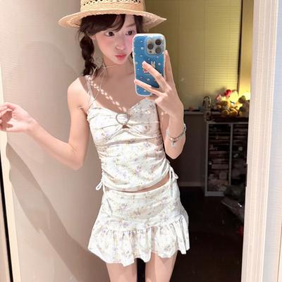 Japanese-Korean Split Conservative Swimsuit Set, Sweet Girl, High-waisted Belly-covering Sexy Small Bust Hot Spring Vacation Swimsuit