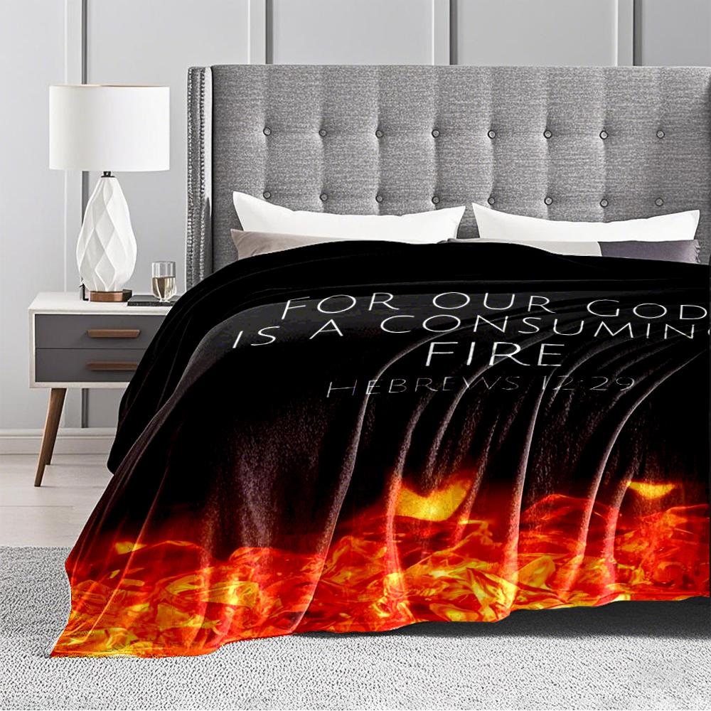 "Biblical Fire Quote Keep warm Design"Flannel blanket for bedroom, living room, sofa, and nap