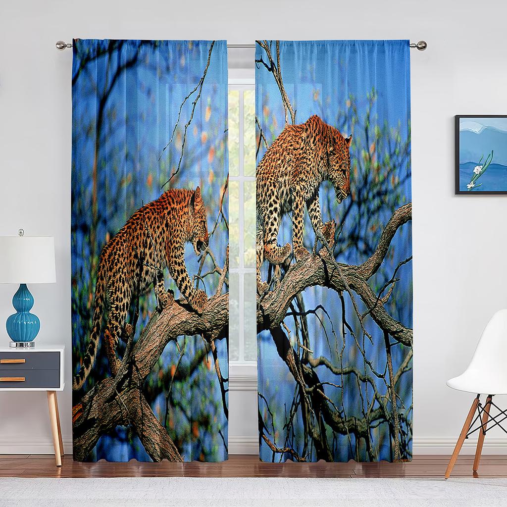 African Animal Safari Leopard Wildlife Cheetah Sheer Voile Curtains for Living Room Bedroom Kitchen Decor Tulle Window Curtain