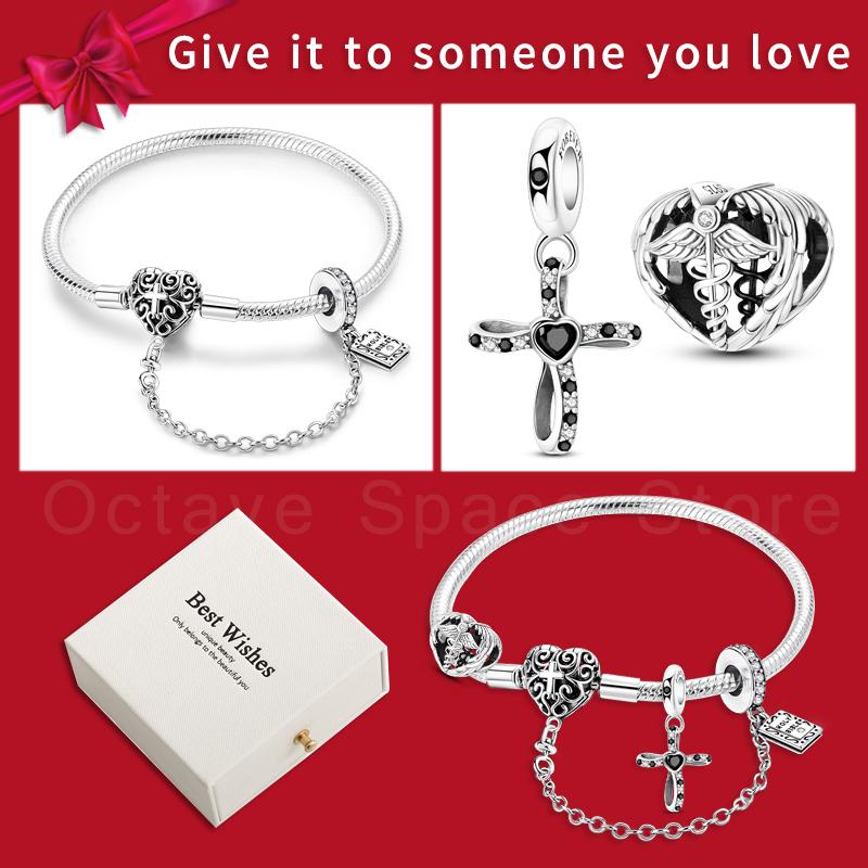 

4pcs/lot Silver 925 Original Earth Travel Heart Charm Set Hand of Fashion Bracelet With White Box Anniversary Jewelry Gifts 20cm