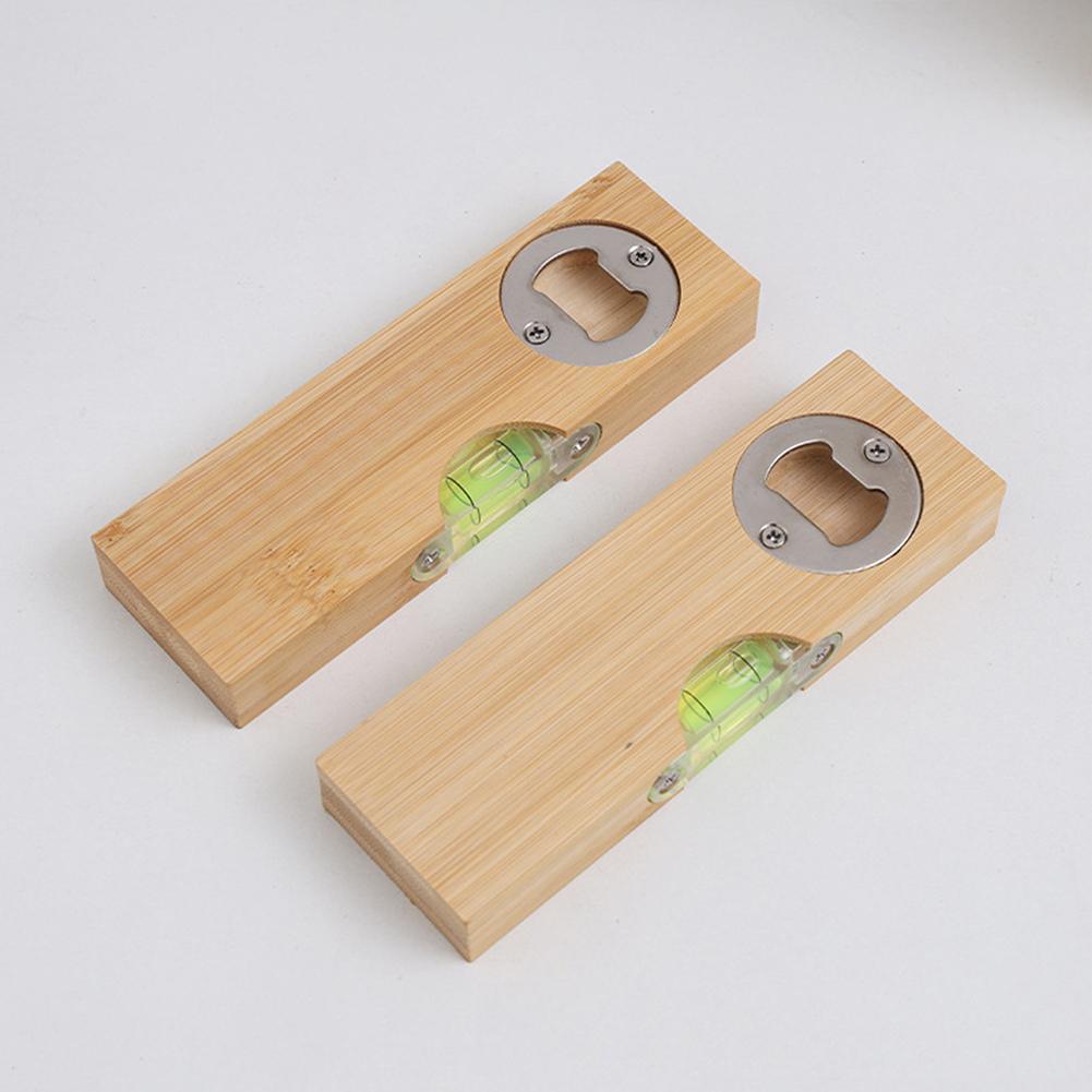 Öppnare för flaskor i trä med inbyggd vattenpass, Återanvändbar 2-i-1 vattenpass Bärbar Nyhet Ölöppnare För Barer Servicepersonal