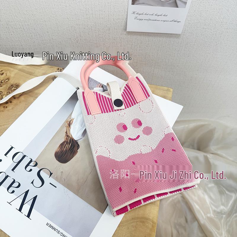 Cute Cartoon Dopamine Knit Crossbody Phone and Coin Bag