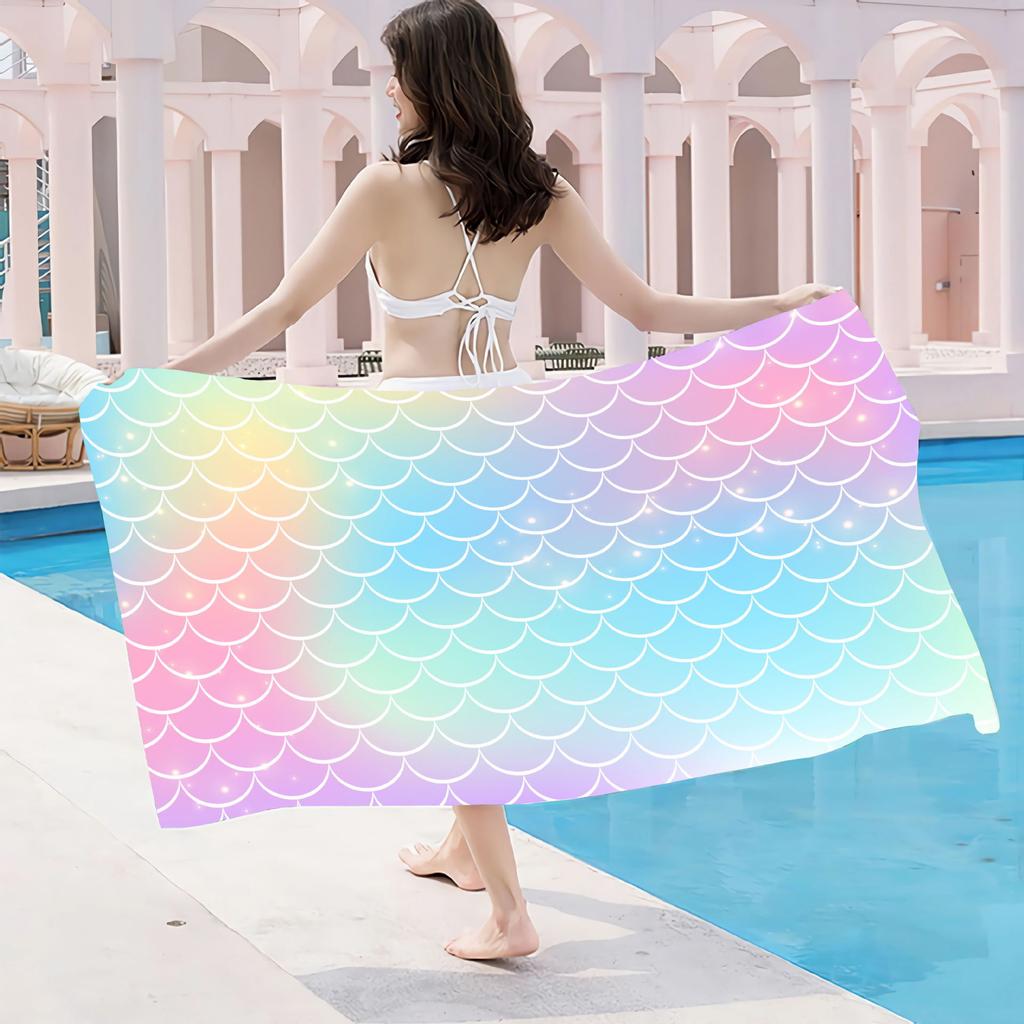 Purple Little Mermaid Children'S Bath Towel Pink Beach Towel Seaside Swimming Quick Drying Bath Towel Absorbent Portable