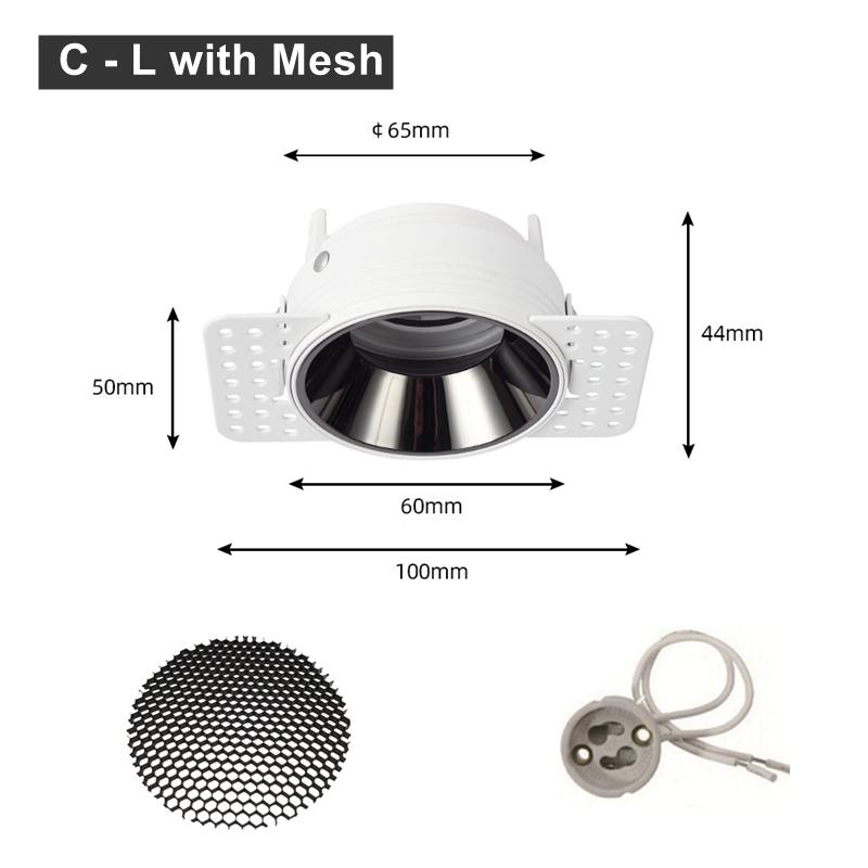 Anti-glare Frameless Recessed LED Ceiling Downlight Bracket Spotlight Adjustable Frame GU10/MR16/11 Lamp Holder Fitting Fixture