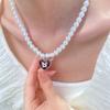 Imitation Pearl Beaded Choker Adjustable Length Neckchain Accessory for Ladies Heart/Crucifix/Cats Pendant Necklace