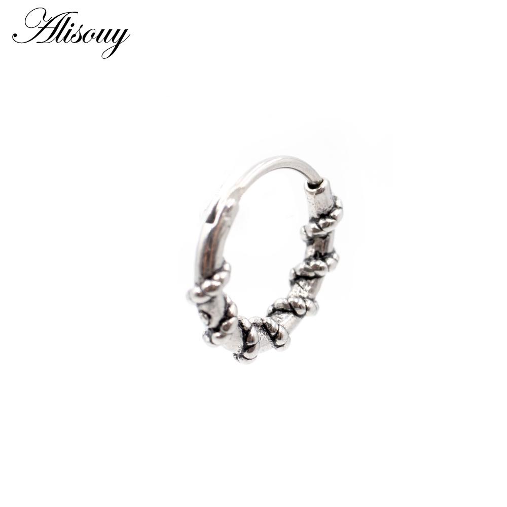 Alisouy 1 Stück Punk Gothic Twist Blatt Knochen Edelstahl Einfache Runde Kreis Creolen Rock Roll Herren Frauen Hip Hop Schmuck