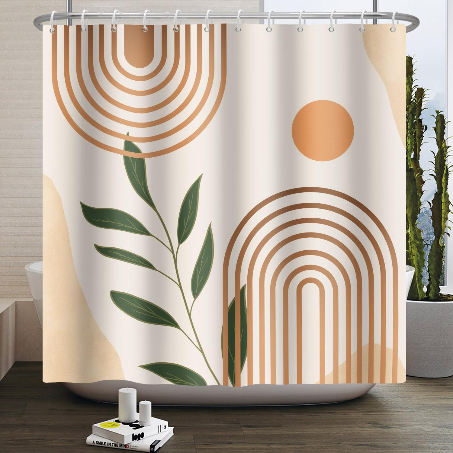 

Waterproof Shower Curtain Boho Style Abstract Sun Moon Leaves Pattern Modern Bathroom Decor Minimalist Nature Theme Bath Curtain W60H190(CM)-1 Pcs