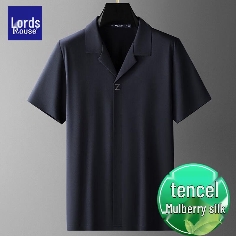 Men s Luxury Silk Blend Short-Sleeve Polo Shirt 5XL