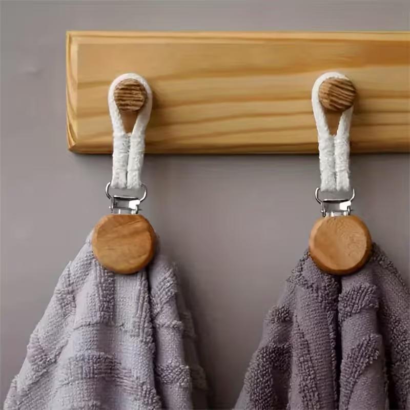 Wall Mounted Stainless Steel Towel Clips with Cotton Rope Bathroom Organizer Multi Functional Storage Hooks for Bathroom Kitchen Home Use