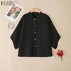 ZANZEA Women Casual Round Neck Loose 3/4 Sleeve Solid Blouse