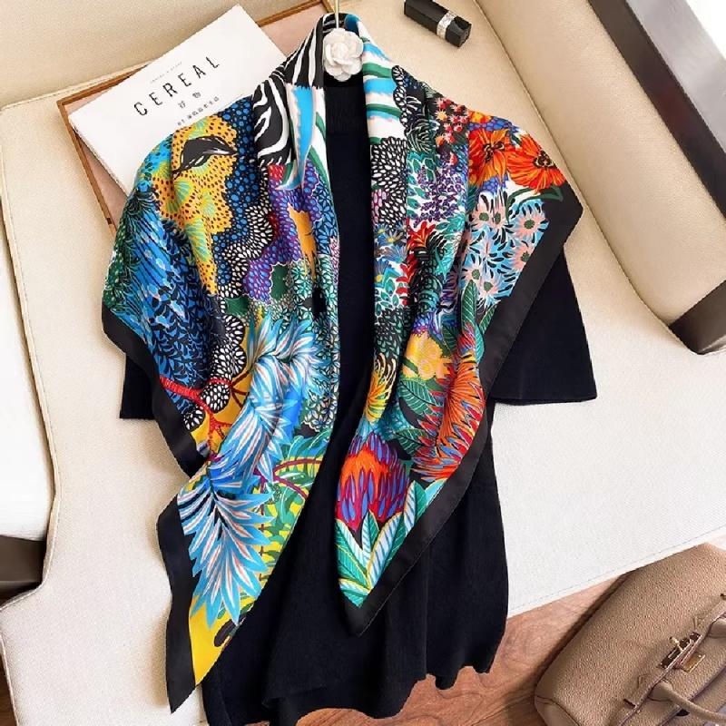 90*90cm Square Silk Feeling Scarf Office Bandanna Muffler Waiter Flight Attendants Handkerchief  Female Shawl Wrap Headband