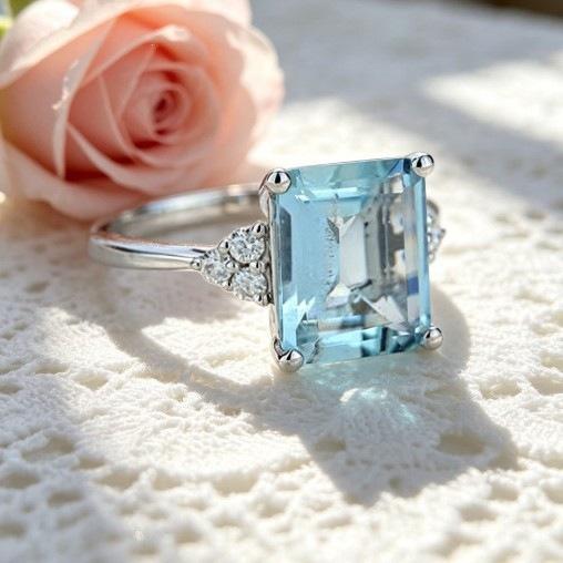 Cross mirror hot-selling couple ring European and American style ocean blue square engagement diamond ring jewelry