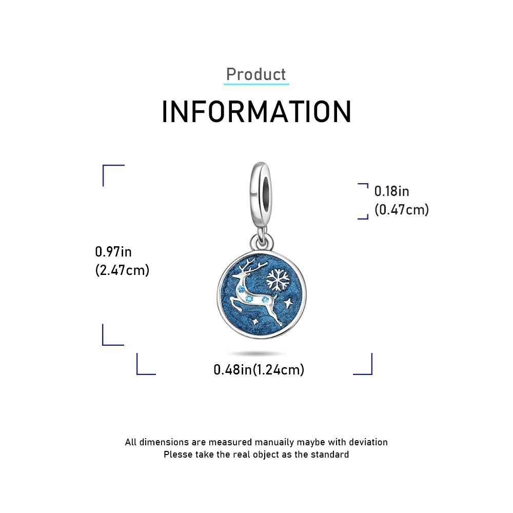 copper Blue Christmas Reindeer Pendant Winter Scene Charm Compatible With Authentic Charm Bracelets Women Do It Yourself Jewellery Gift