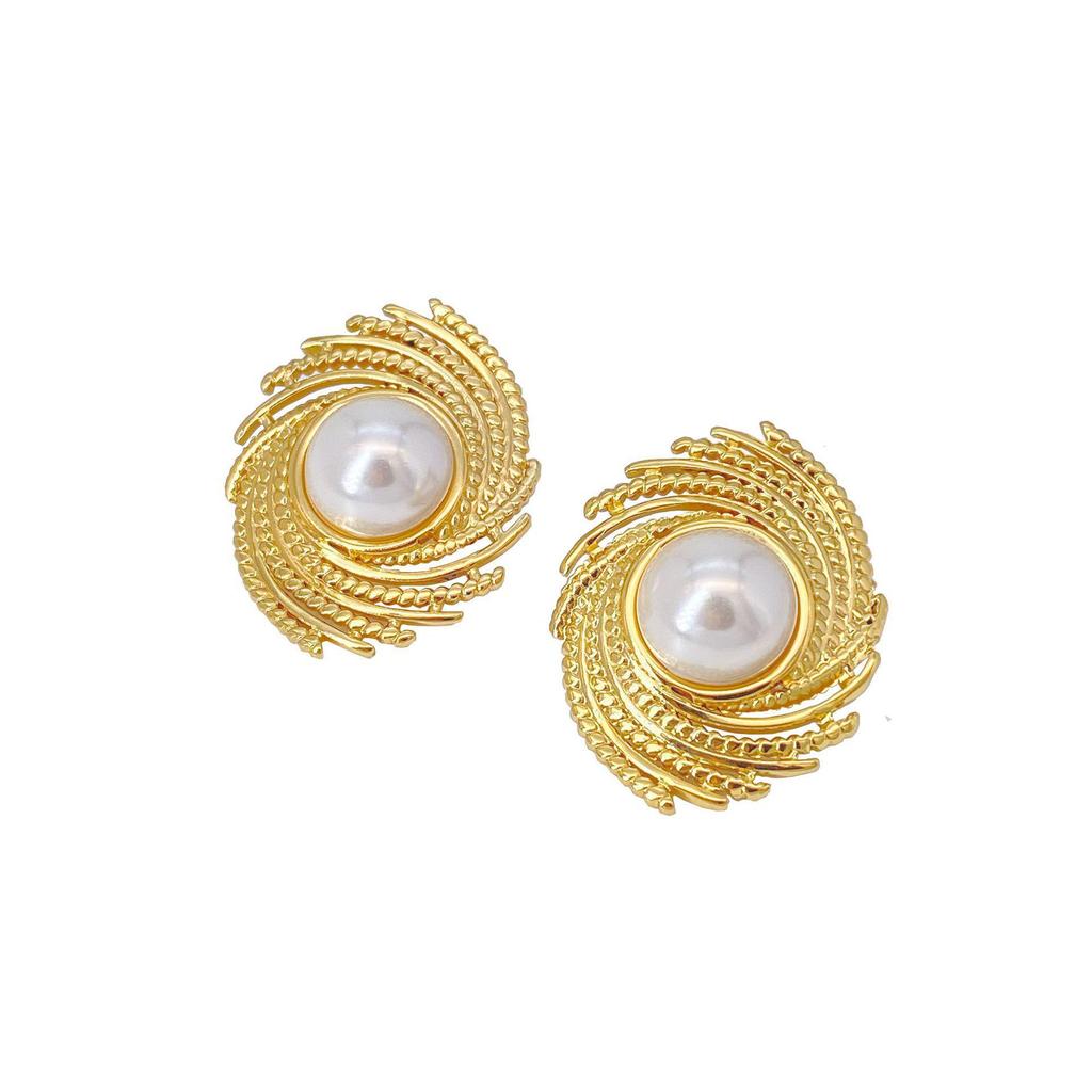 Elegant Stainless Steel Pearl Earrings - European & American Style, Titanium French Dangle, Luxurious Light Studs