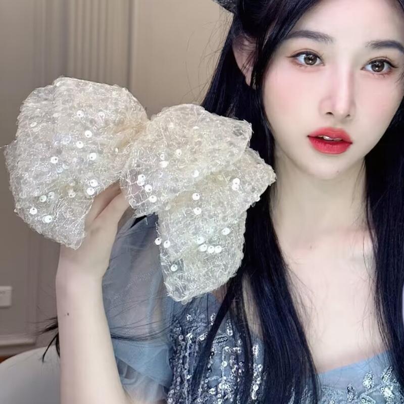 Cute Style Sequins Bowknot Shape Hair Claw Summer Hair Accessories for Women High Ponytail Party Anti-Slip Hairpins