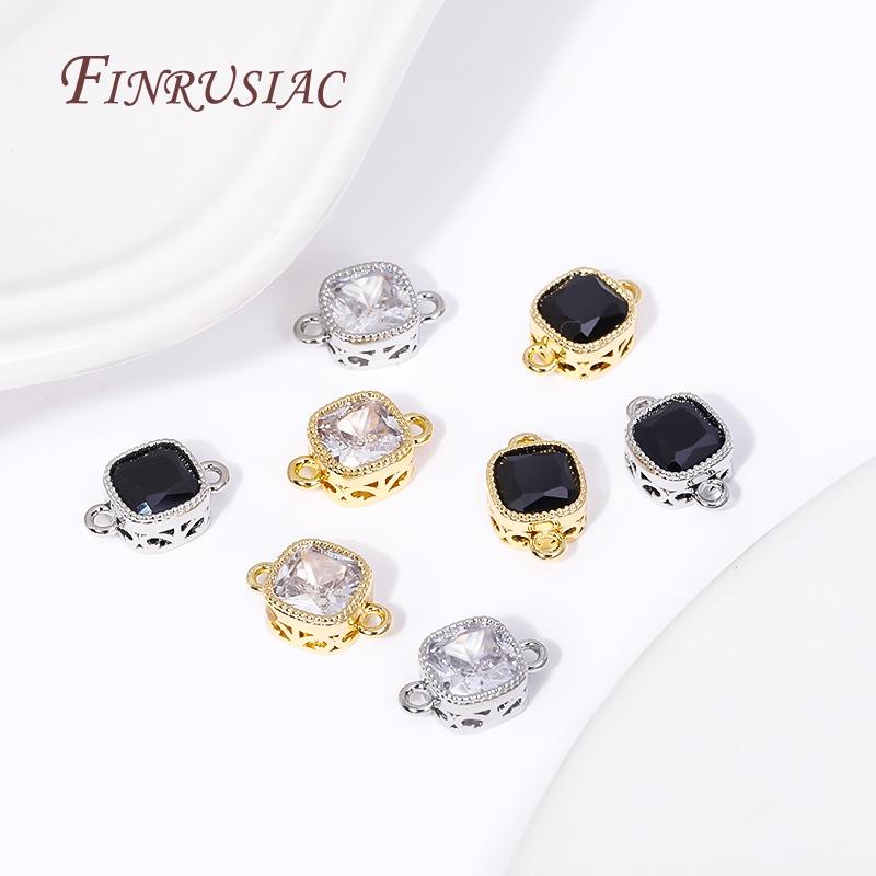 luxury 18K Gold Plated Brass and Zircon Square Connect Charm Pendants High Quality DIY Jewelry Making Bracelet Necklace Earrings