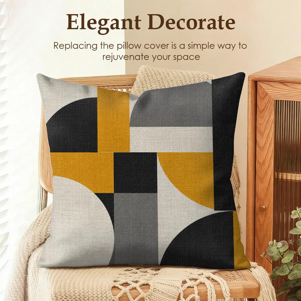 Bauhaus Kuschelige Geometrie Kissenbezug Natürlicher Leinen Bio-Stoff Beidseitiger Druck Sofa Heimdekoration Geschenk Kissenhülle