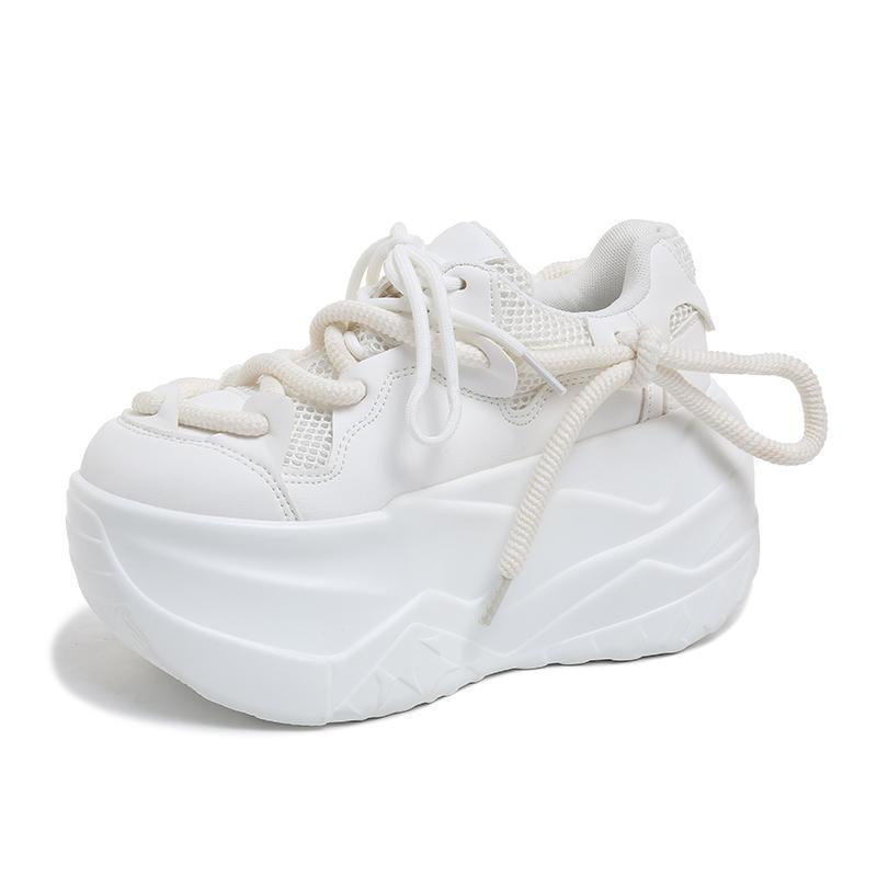 

Модная женская платформа, повседневная дышащая сетчатая обувь 2025, новые летние массивные кроссовки, 9,5 см танкетки, скрытые каблуки, полая обувь для отдыха, женская 36 белый