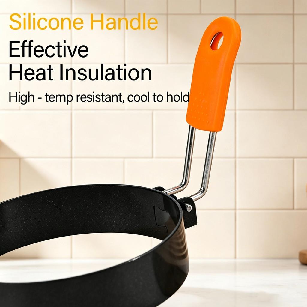 Fried Egg Ring Stainless Steel with Heat  Resistant Silicone Handle Non-Stick Fried Egg Mold Scrambled Eggs Form