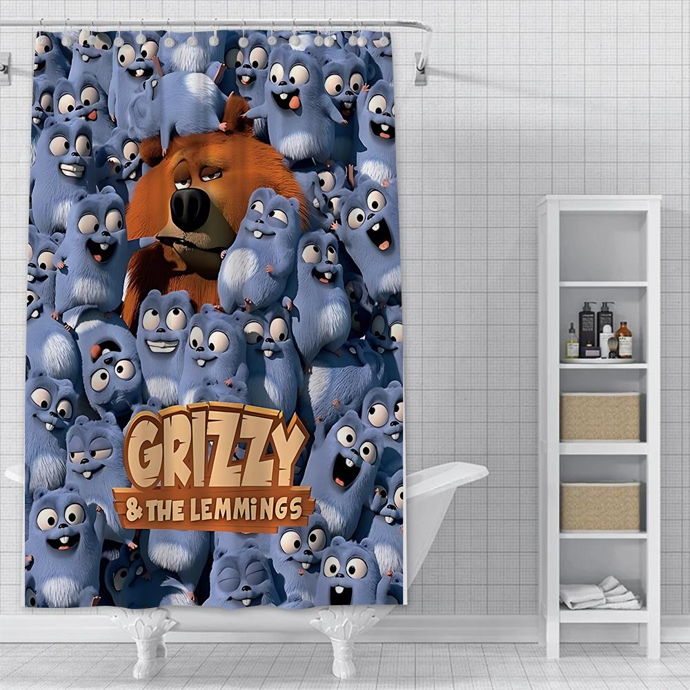 

Shower Curtain Waterproof Polyester Fabric Paint Colorful Bath Curtains Grizzy And The Lemmings Home Bathroom Decor With Hook W60H190(CM)-1 Pcs