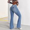 Women's Blue Vintage Stretch High-Waisted Slim Fit Ripped Flared Jeans