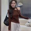 Design-Sense Autumn Asymmetrical Slash Neck Long-Sleeved Ribbon Top