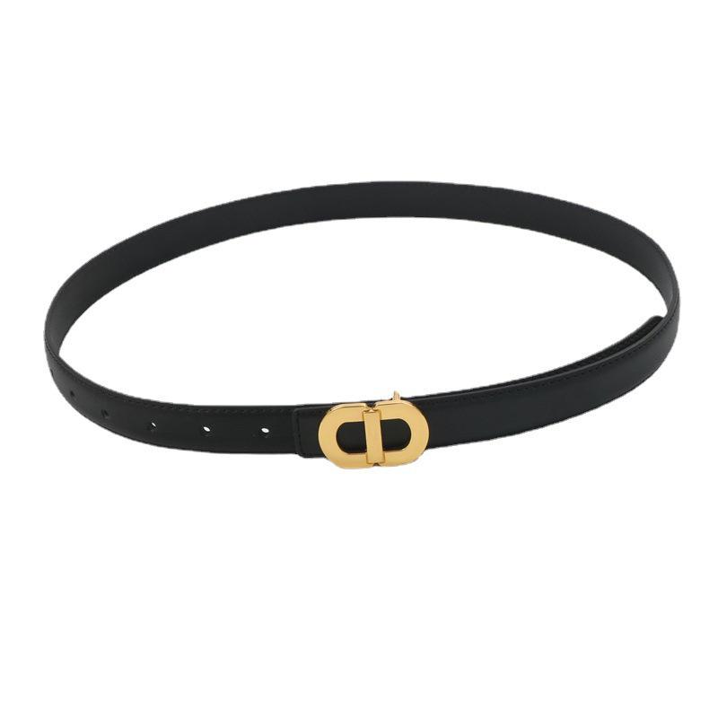 Genuine Leather Cowhide Belt with Retro CD Buckle for Women
