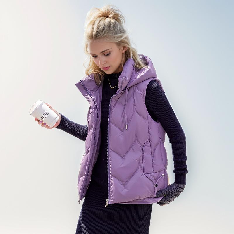 GMXIA Dámské vintage ležérní jednobarevné s potiskem podzimní zimní bez rukávů s kapucí bundy a kabáty