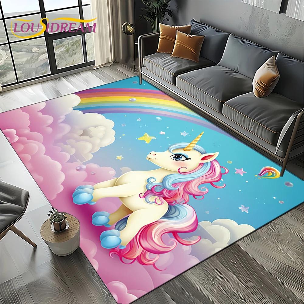 Covor Covoară Stil 27 Unicorn Desen Animat Fată Vis pentru Living Dormitor Decor Acasă Sofă, Covor Zonă Copii Covoraș de Podea Antiderapant Cadou
