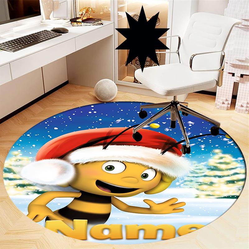 Custom Name Maya the bee Printed Round Rug Carpet Chair Rug Area Rug Entryway Doormats,for Office Chair Living Room Bedroom Kitchen Room.