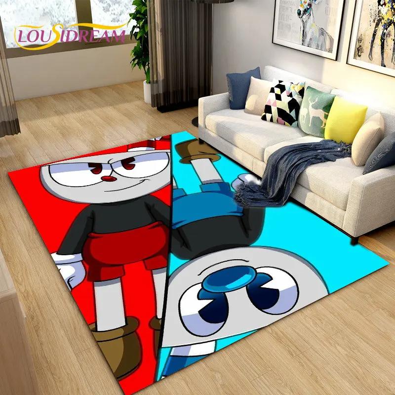 Cuphead and Mugman,Koberec na herní plochu,Koberec do obývacího pokoje Ložnice Pohovka Dekorace rohožky, Protiskluzová podložka na podlahu pro děti