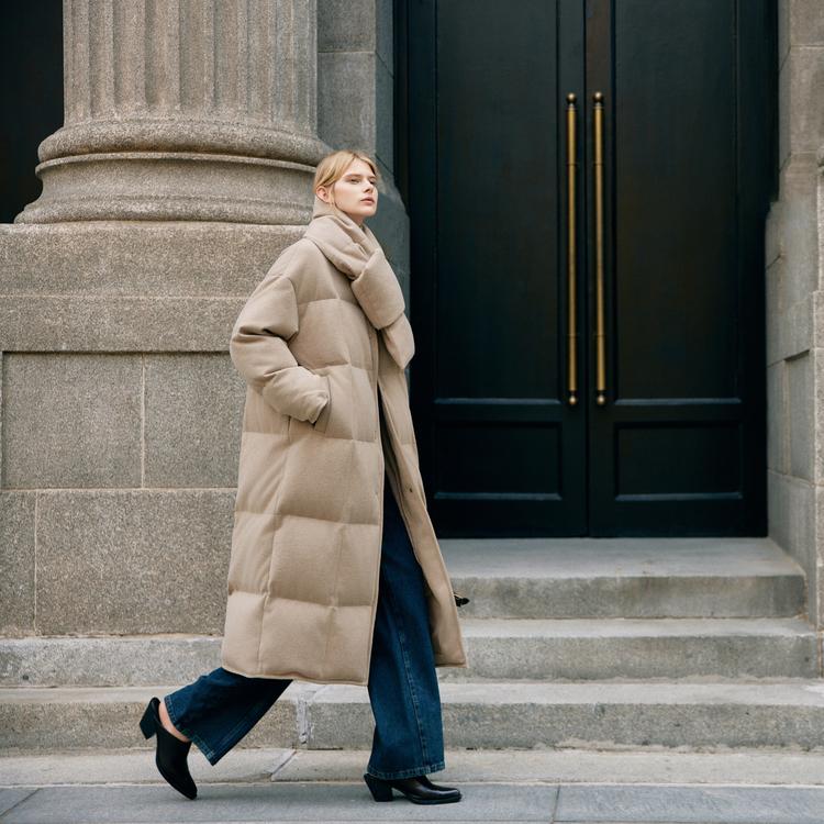 ELLE French Fashion Design 90 White Duck Down Casual Stand Collar Loose Versatile Comfortable Warm Long Puffer Coat Basic Down Jacket EY49402