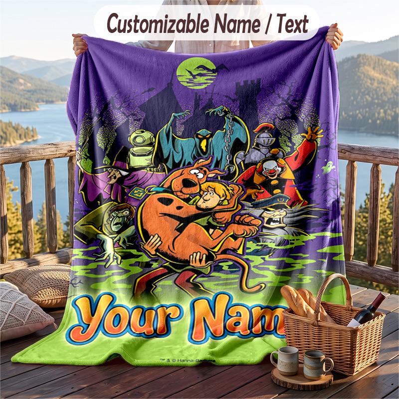 Custom Text Flannel Throw Blanket, Lightweight Cozy Bed Sofa BlanketScooby-Doo