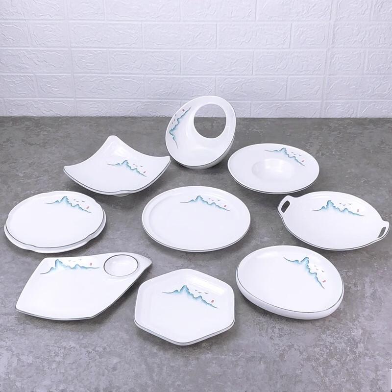 Irregular Ceramic Dinner Plate Set - Mountain Scenery (5-Pack)
