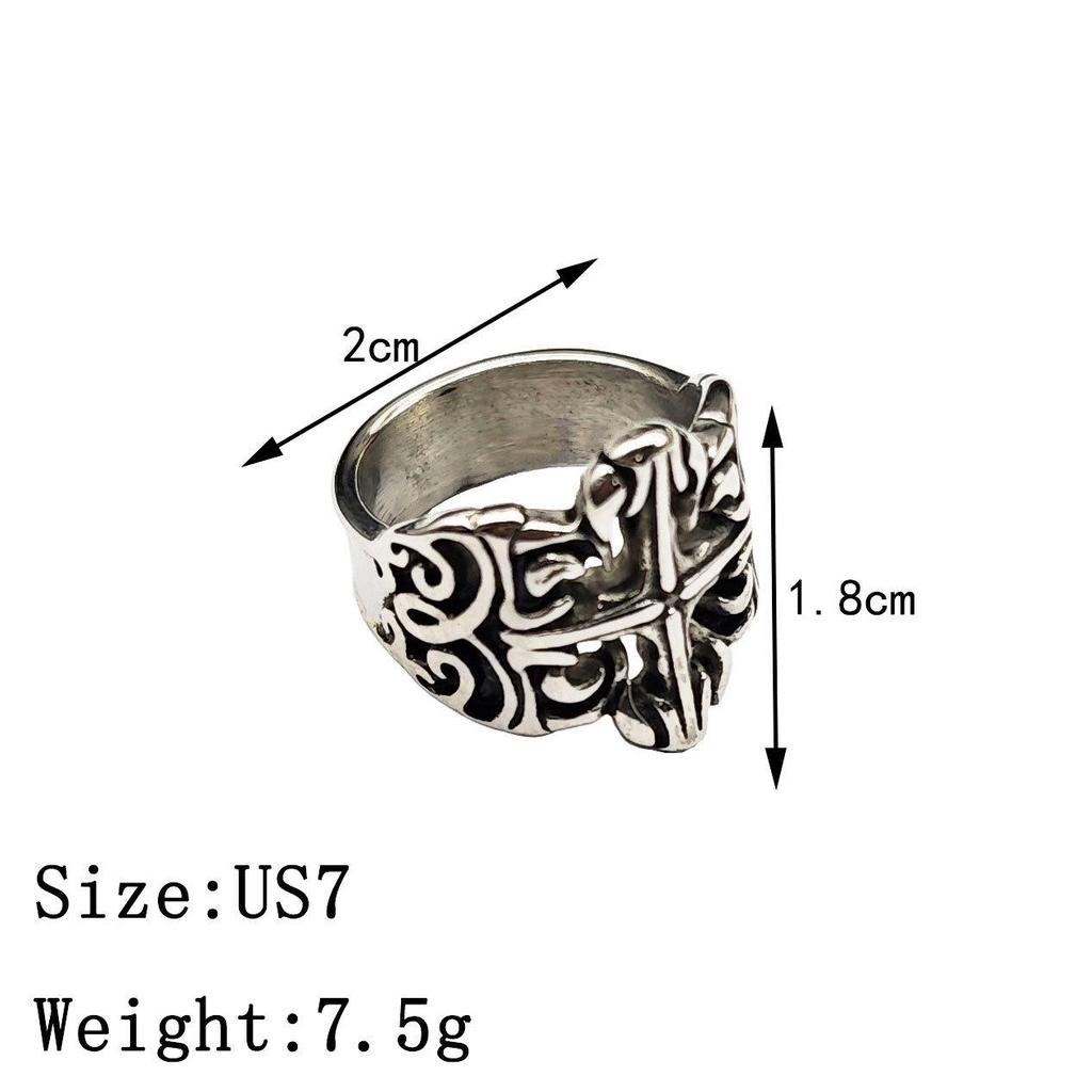Men's Artistic Retro Floral Stainless Steel Ring - Central European Classic Design