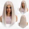 LOUIS FERRE Synthetic 13x6 Lace Wigs Long Straight Hair Gray Ombre Wigs Daily Use Party Wig for White Women Heat Resistant