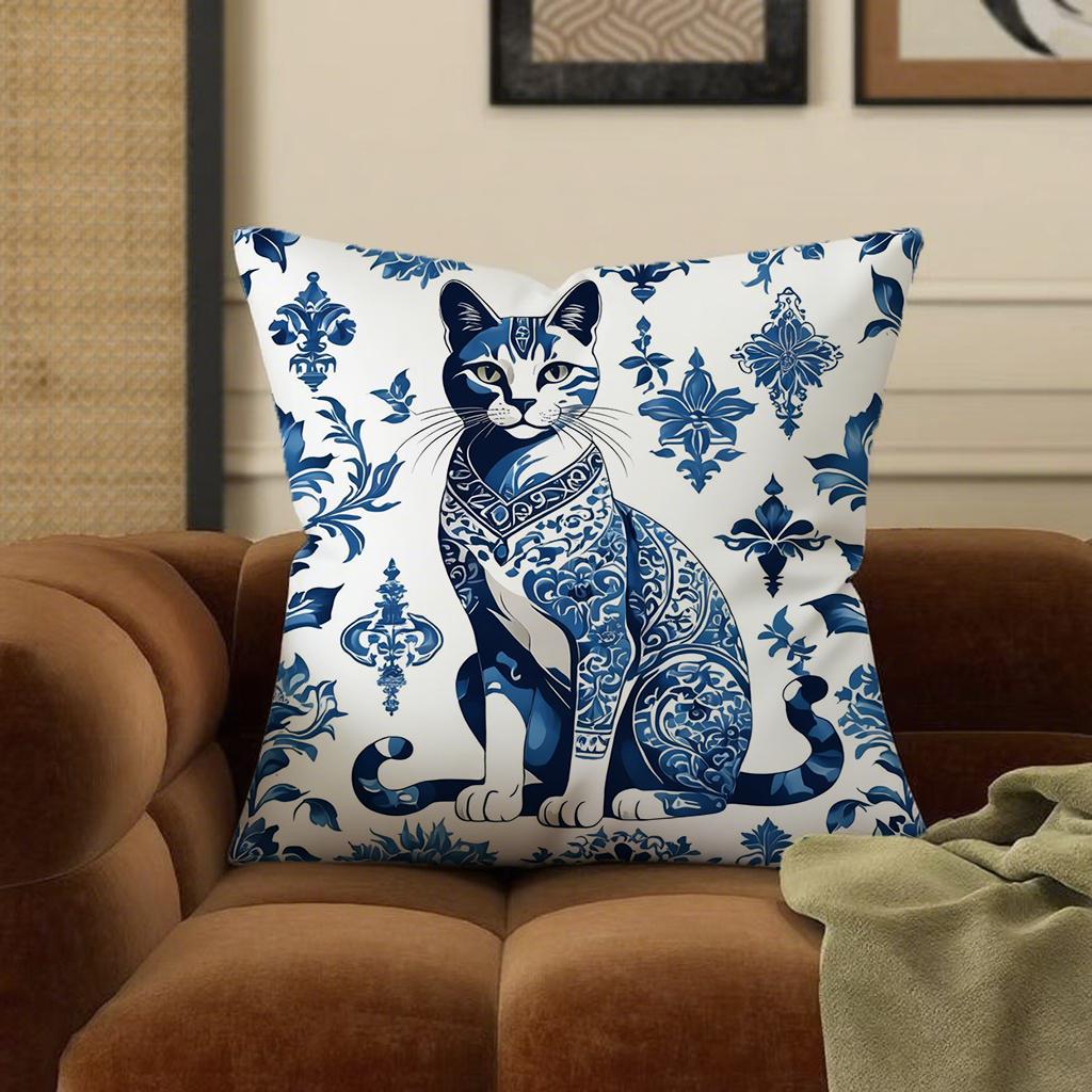 Blue and White Cat Pattern PillowcaseSuitable for sofa car bedroom decorative cushion cover pillow cover