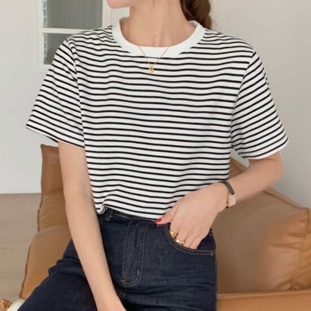 Navava NT3308 Casual Loose FiT STriped Round Neck T shirT