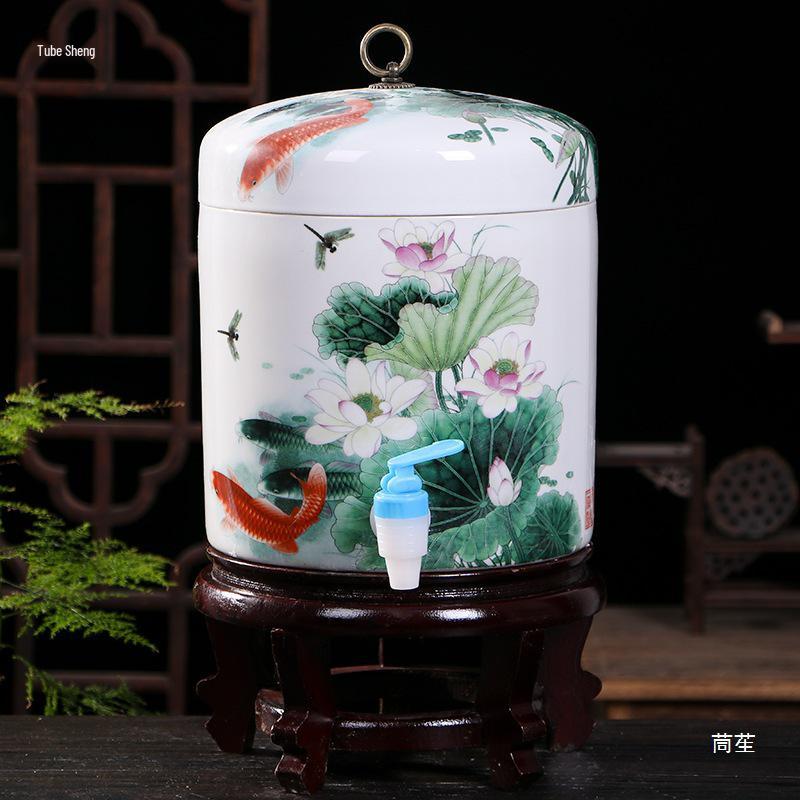 Large Ceramic Filtered Water Dispenser with Faucet and Lid