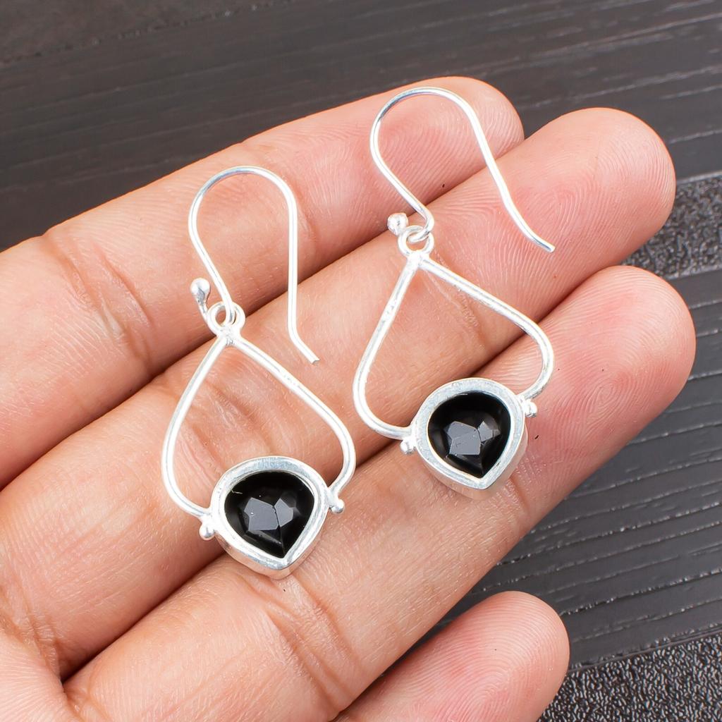 Natural Black Onyx Gemstone 925 Sterling Silver Trendy Jewelry Earrings For Gift EE-33-13