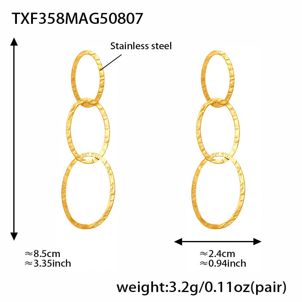 Handmade Hammered Stainless Steel Jewelry Set: Ferris Wheel Circle Necklace, Bracelet & Earrings with Real Gold Plating