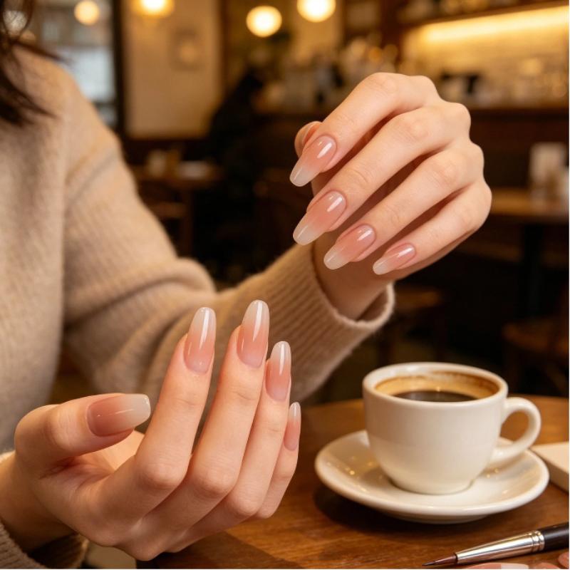 30Pcs White Edge Nail Wear White Edge Blush Press Elegant Fake Nail Tips Skin Brightening Artificial Nails For Diy Nail Art